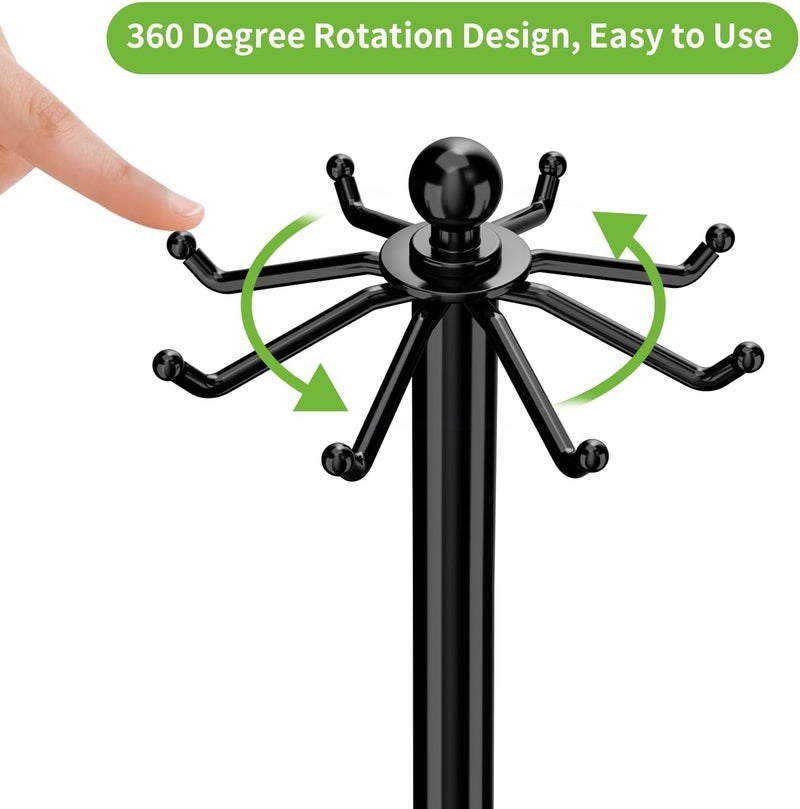 MAYZOLOP Kitchen Countertop Utensil Holder, Stainless Steel Rotatable Cooking Utensils Holder with 8 Rotating Hooks, Hanging Organizer for Spoon, Spatula, Black - Image 1